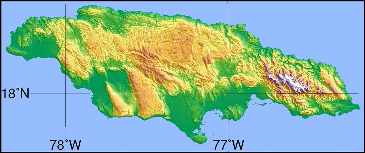 نقشہ کے topographic جمیکا