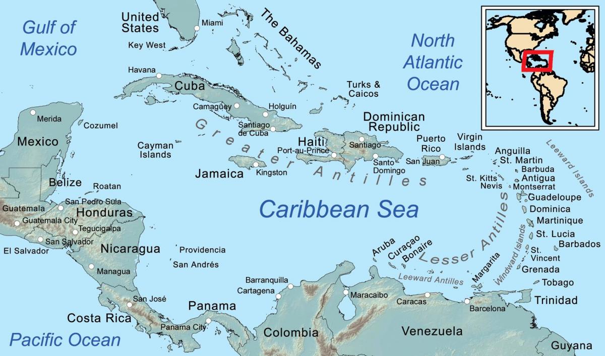 نقشہ کے جمیکا اور جزائر کے ارد گرد