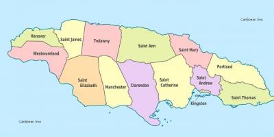 ایک نقشہ جمیکا کے ساتھ parishes اور دارالحکومتوں